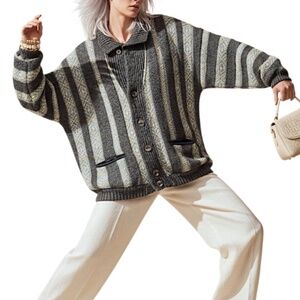 Vintage Italian made grey stripe fair isle style oversized lined coatigan XL